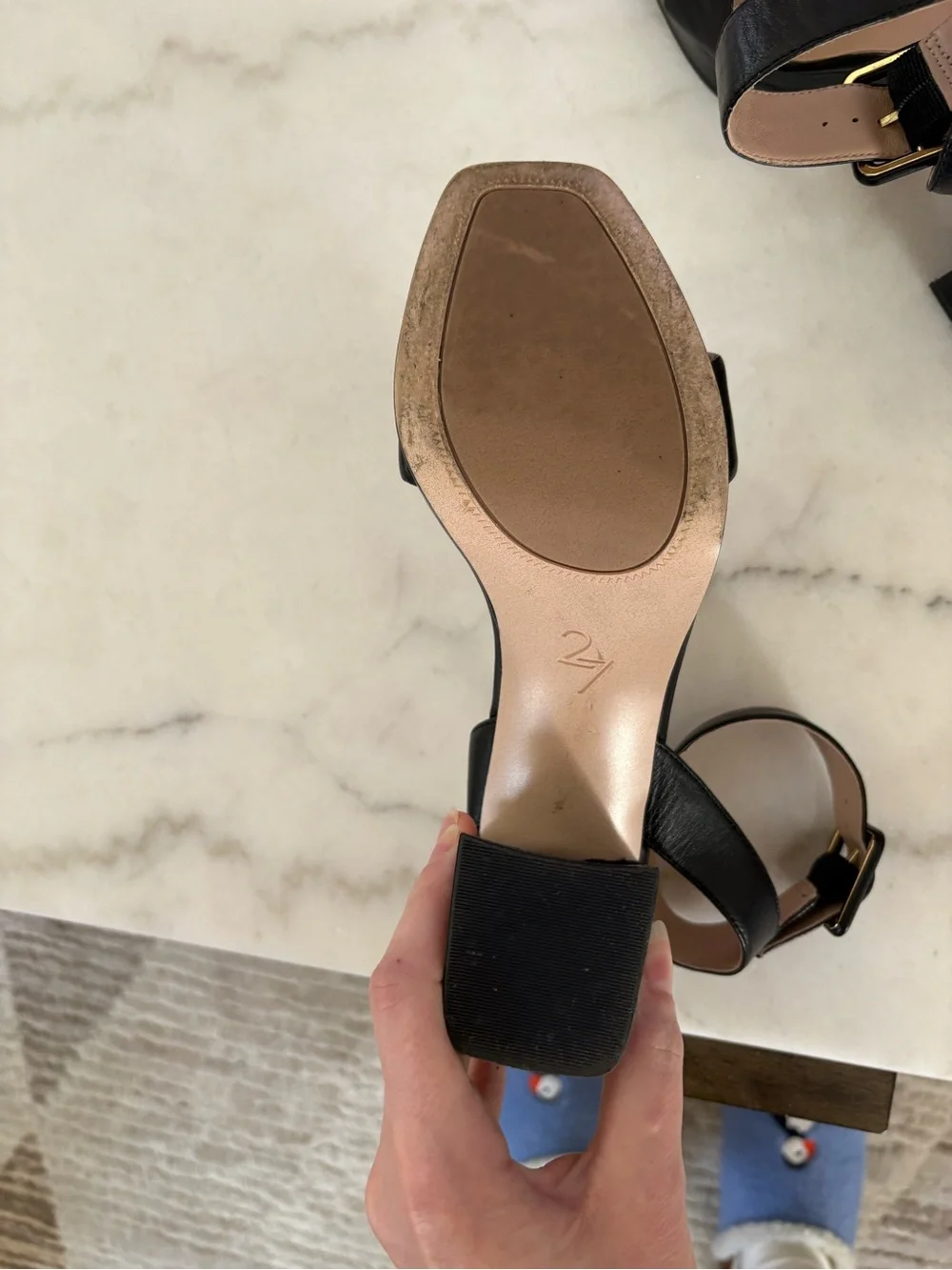 Black Leather Platform Block Heel Sandals
